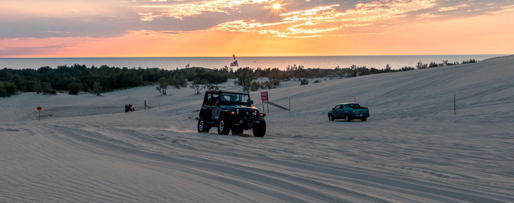 Vehicles driving on the dunes