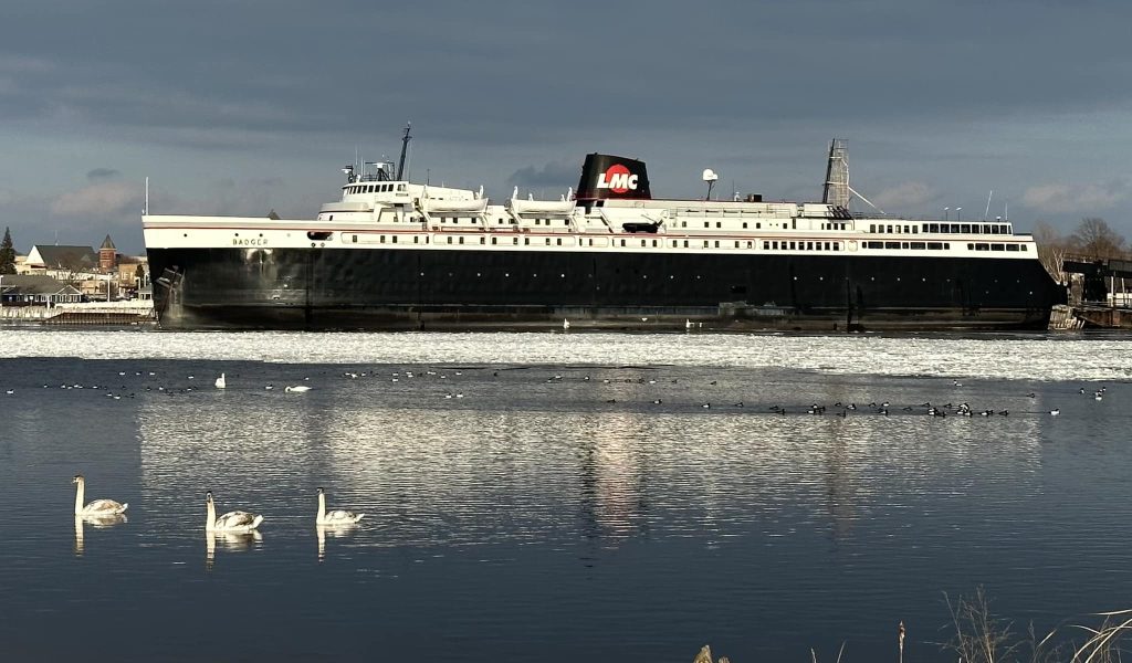 SS Badger coming into port in Ludington