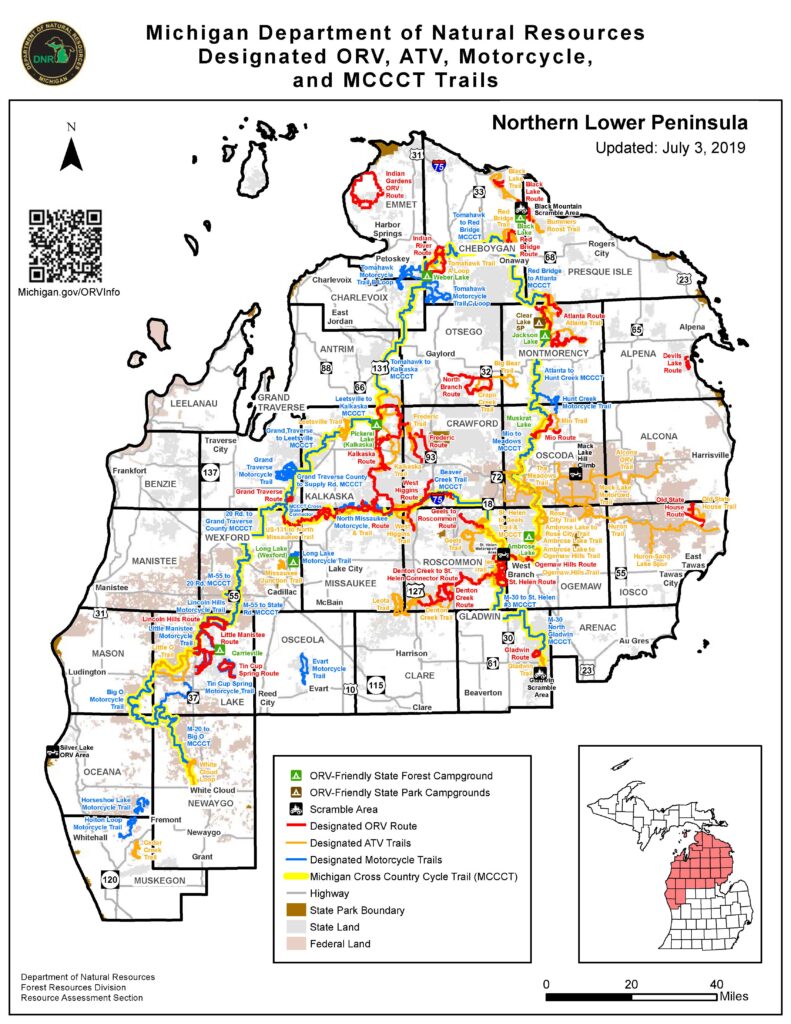 DNR ORV Trail map of northern Michigan